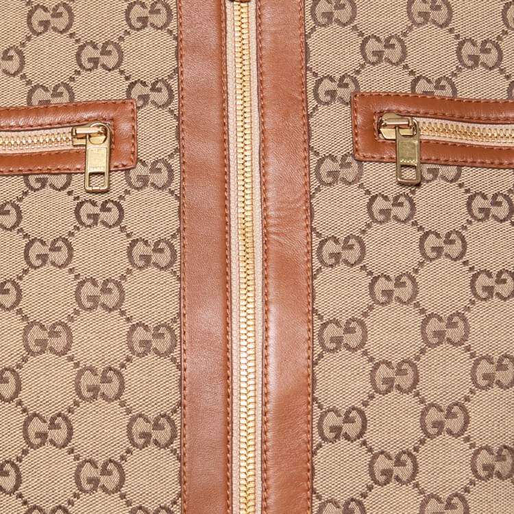 Pre Owned Gucci Brown GG Canvas Leather Trim Jacket & Shorts Set S  