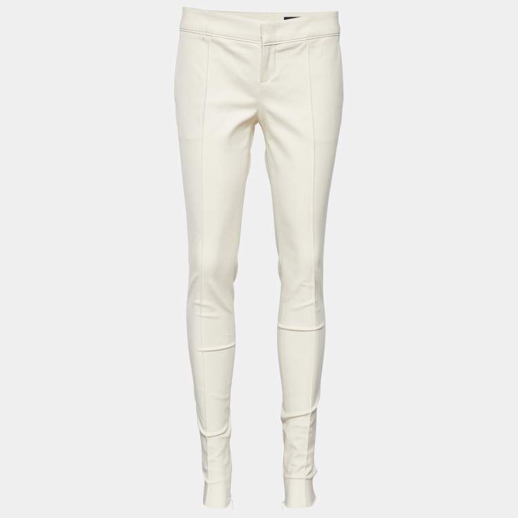 Pre Owned Gucci Cream Stretch Cotton Slim Fit Trousers S