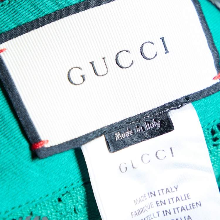Pre Owned Gucci Green Lace Ribbed Web Stripe Lace Skirt M