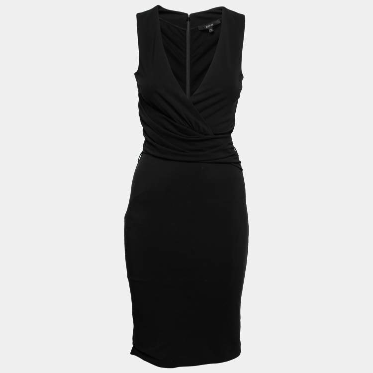 Pre Owned Gucci Black Crepe Drape Detail Sleeveless Dress S