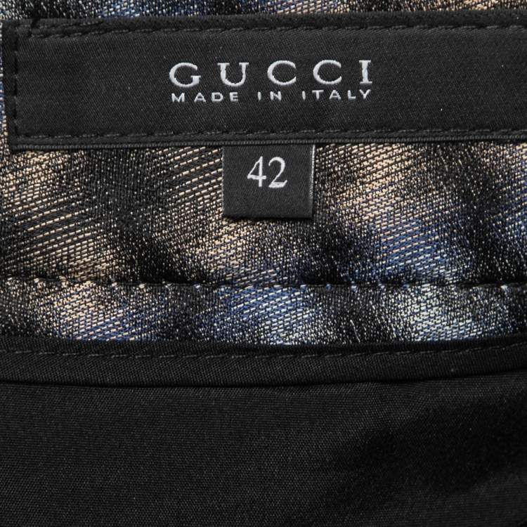 Pre Owned Gucci Black Multicolor Printed Silk Tapered Trousers M