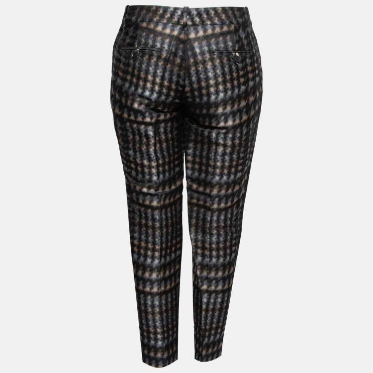 Pre Owned Gucci Black Multicolor Printed Silk Tapered Trousers M
