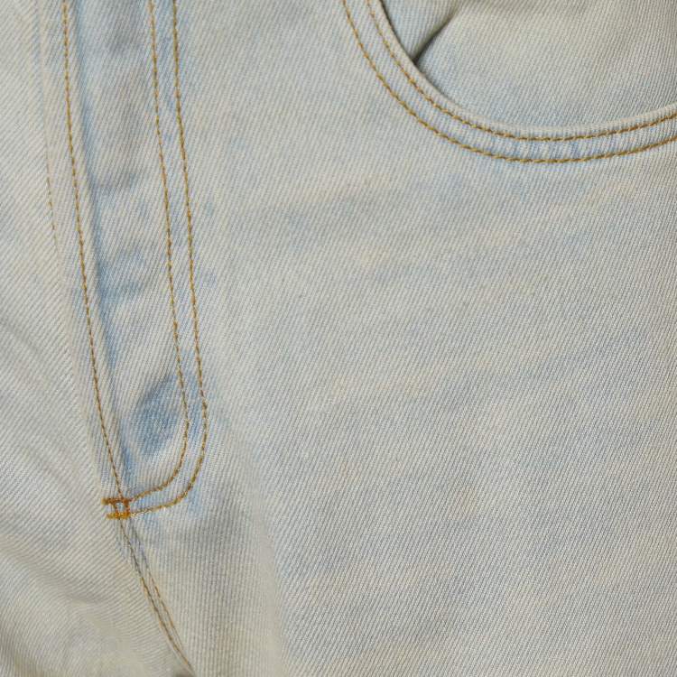 Pre Owned Gucci Dusky Blue Denim Distressed Jeans M