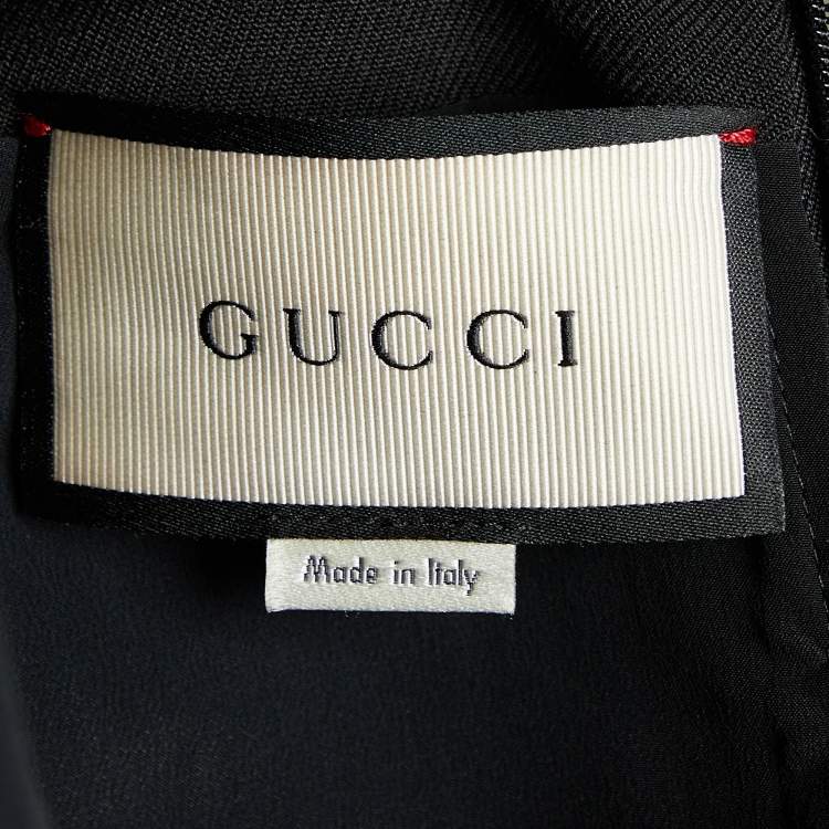 Pre Owned Gucci Black Wool Contrast Detail Pleated Midi Dress S