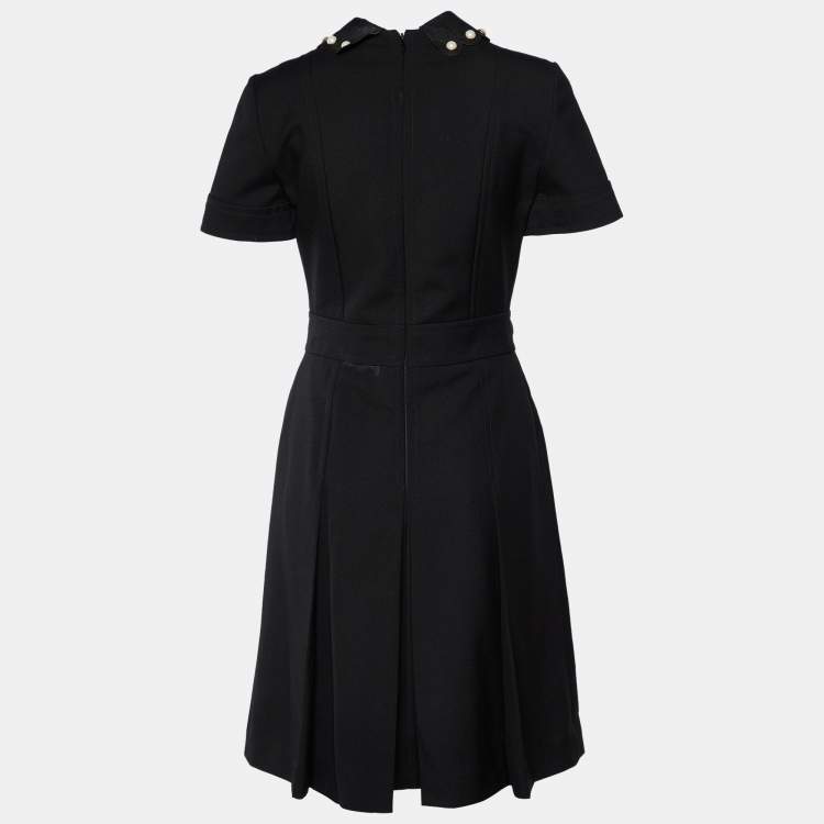 Pre Owned Gucci Black Wool Contrast Detail Pleated Midi Dress S