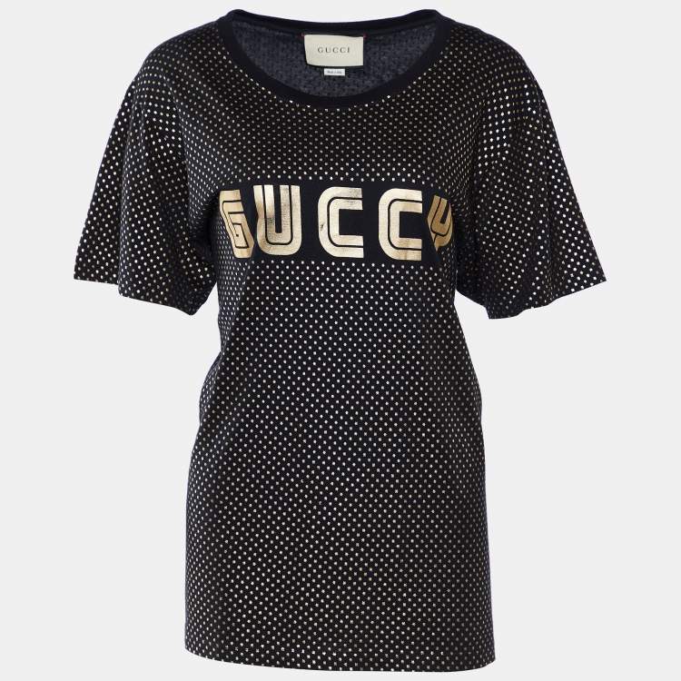Pre Owned Gucci Black Star Guccy Printed Cotton Knit Oversized T-Shirt S