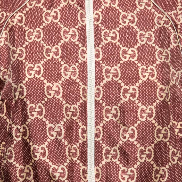 مملوكة مسبقًا Gucci Burgundy GG Supreme Silk Zip-Front Jacket XS
