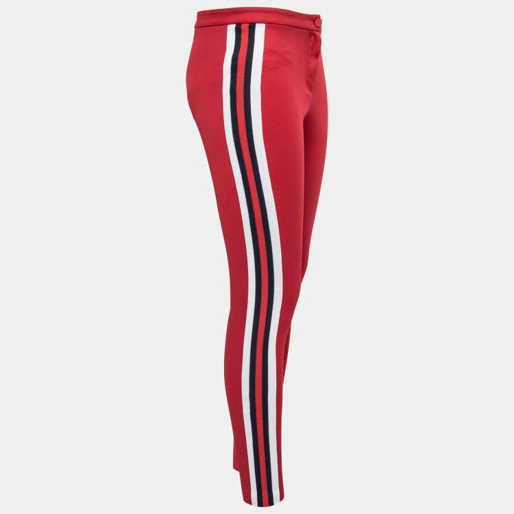 Pre Owned Gucci Red Tech Jersey Web Trim Detail Leggings XS 