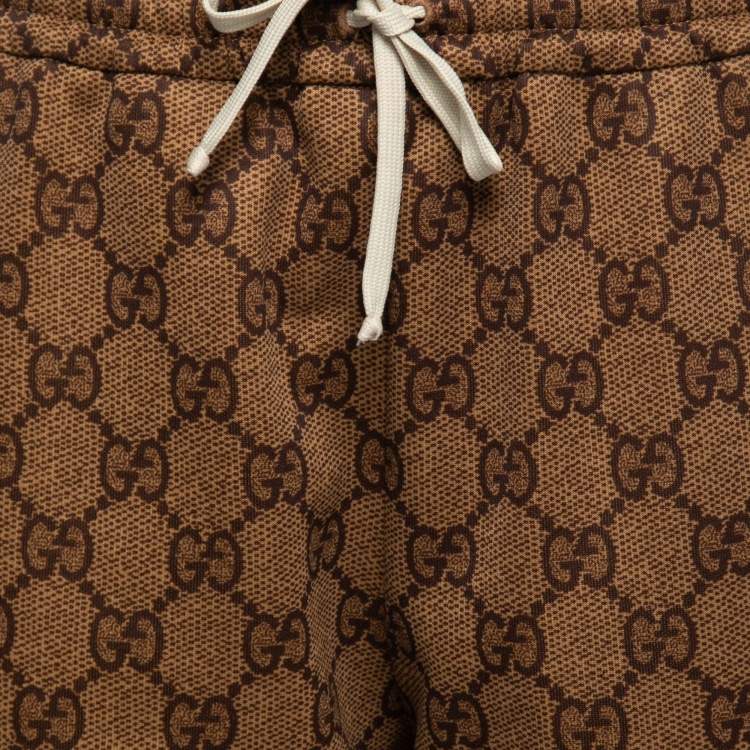 Pre Owned Gucci Brown GG Jacquard Jersey Drawstring  Joggers M