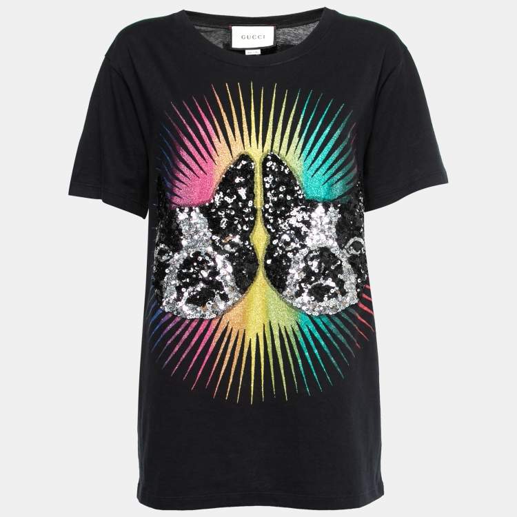 Pre Owned Gucci Black Cotton Bosco & Orso Sequin Embellished Oversized T-Shirt S
