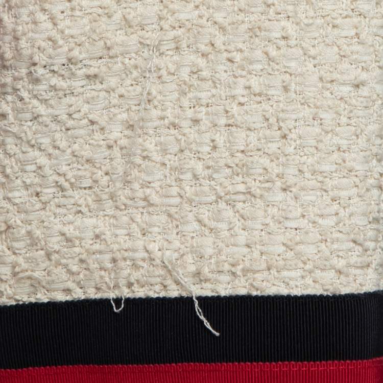 Pre Owned Gucci Cream Tweed Web Ribbon Trim Oversized Cardigan Jacket M