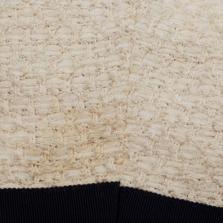 Pre Owned Gucci Cream Tweed Web Ribbon Trim Oversized Cardigan Jacket M