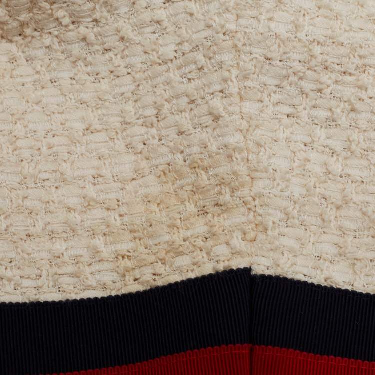 Pre Owned Gucci Cream Tweed Web Ribbon Trim Oversized Cardigan Jacket M