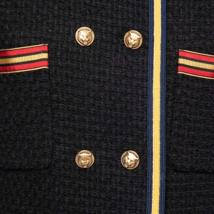 مملوكة مسبقًا Gucci Black Tweed Web Trim Detail Jacket  M