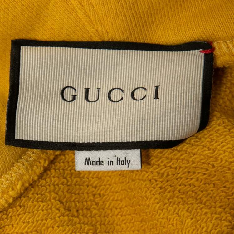 Pre Owned Gucci Yellow Cotton Logo Graphic Print Oversized Hoodie XS