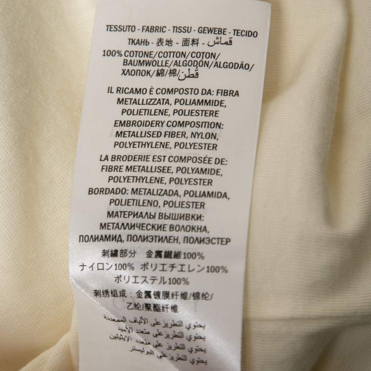 Pre Owned Gucci Cream Sequin Embellished Logo Printed Cotton T-Shirt M