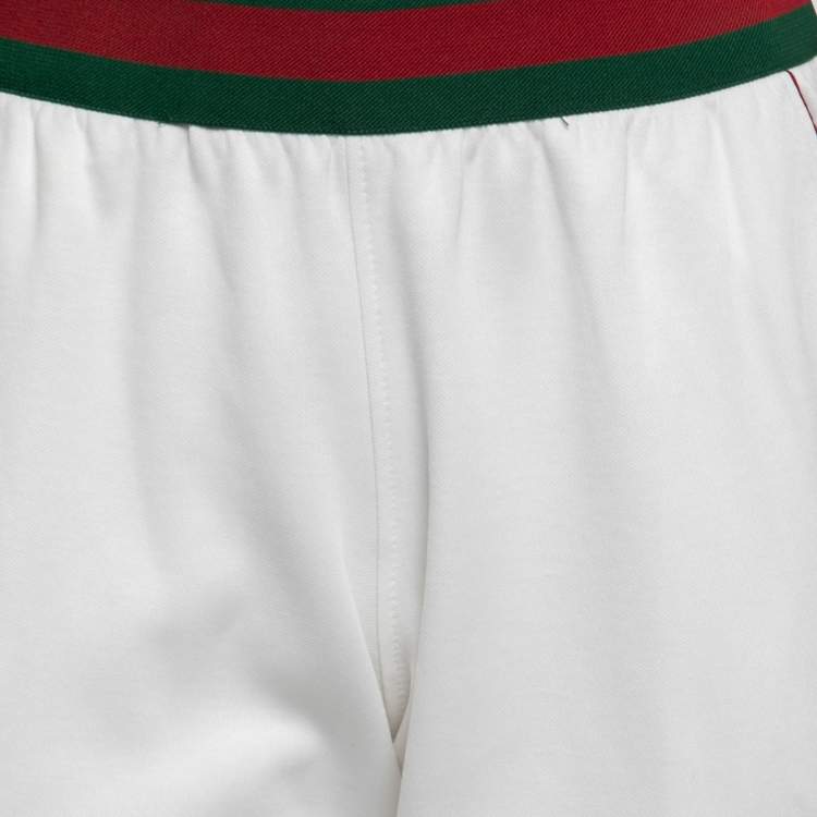 Pre Owned Gucci White Jersey Knit Web Stripe Trimmed Joggers XS