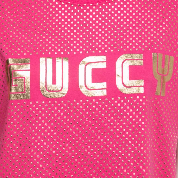 مملوكة مسبقًا Gucci Pink Logo Star Printed Cotton Short Sleeve T-Shirt S