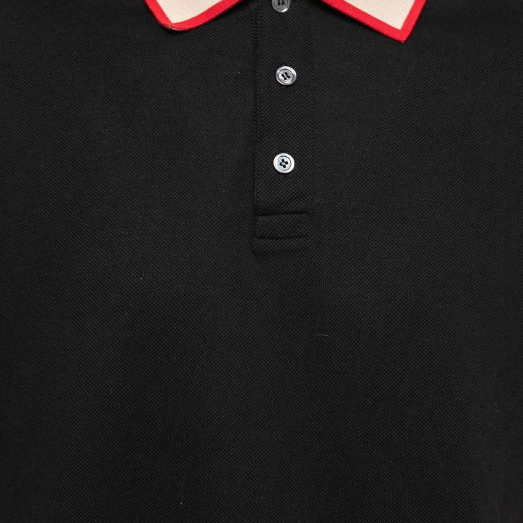 Pre Owned Gucci Black Cotton Stripe Detail Polo T-Shirt 3XL