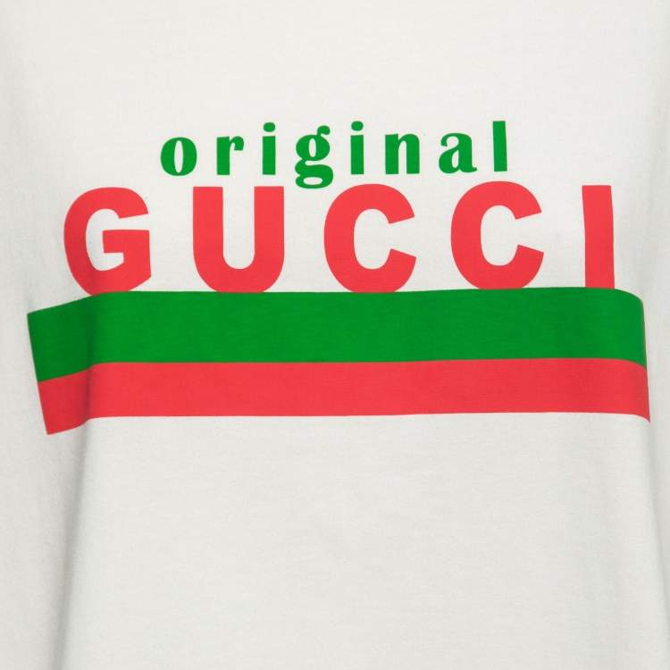 Pre Owned Gucci Cream Cotton Original Gucci Logo T-Shirt S
