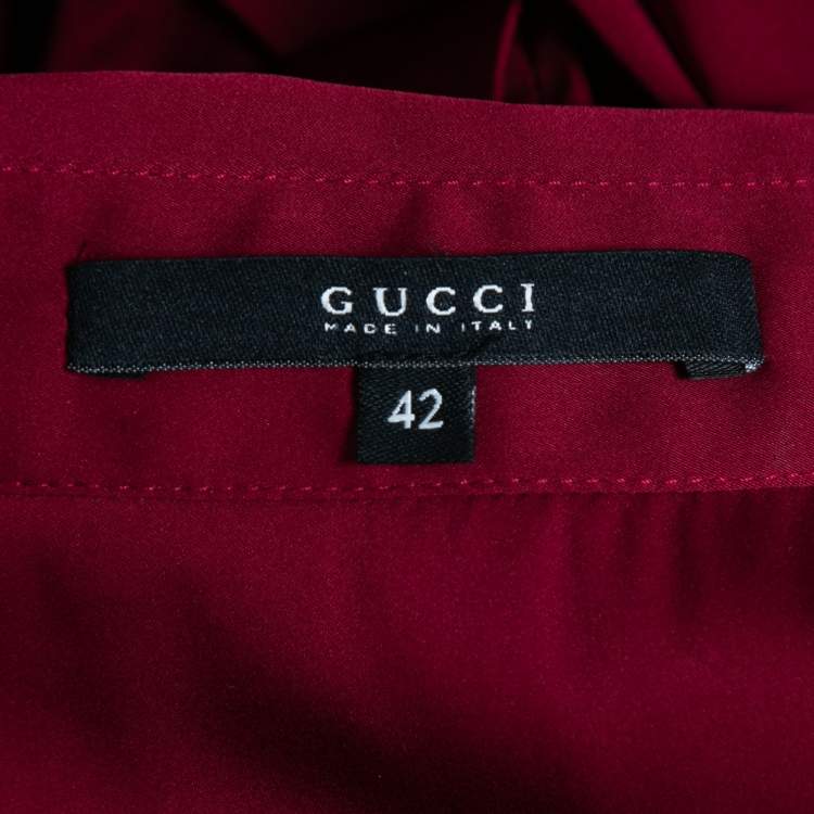 Pre Owned Gucci Red Stretch-Silk Short Sleeve V-Neck Dress M