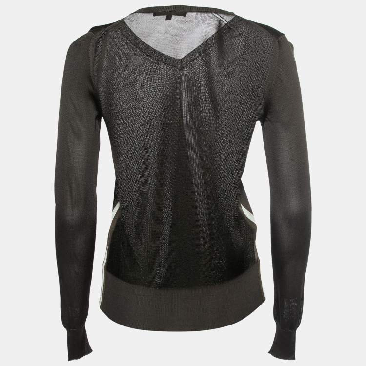 Pre Owned Gucci Olive Green Knit V-Neck Long Sleeve Sweater S