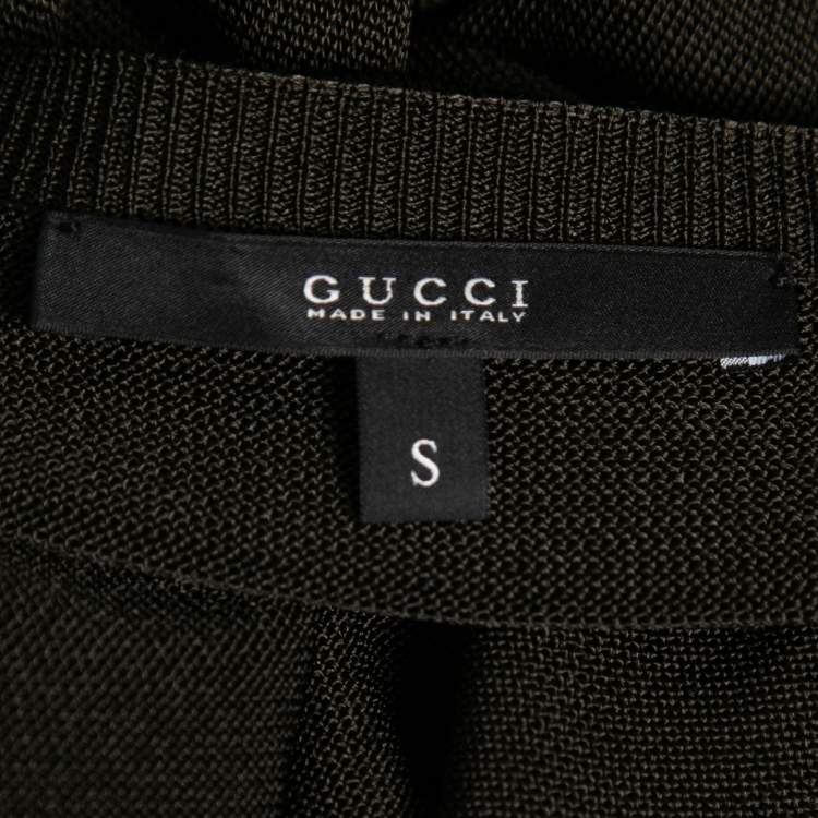 Pre Owned Gucci Olive Green Knit V-Neck Long Sleeve Sweater S