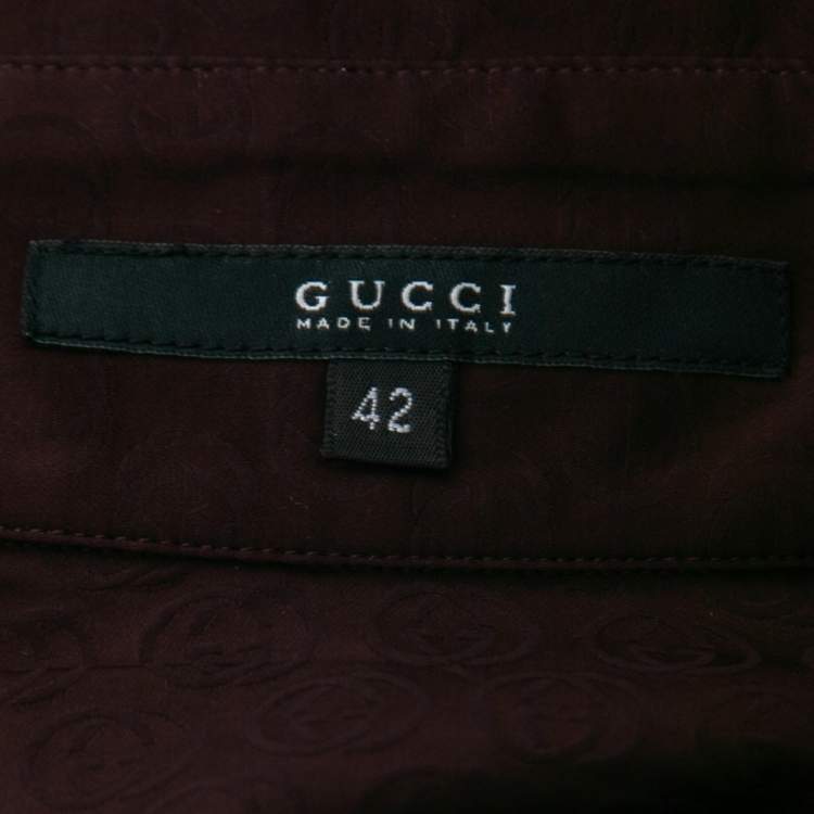 Pre Owned Gucci Burgundy Logo Jacquard Silk Button-Front Shirt M