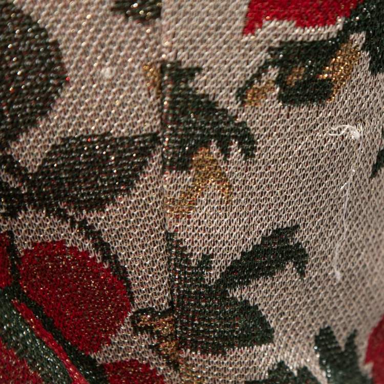 Pre Owned Gucci Gold Multicolor Floral Lurex Knit Jumpsuit L