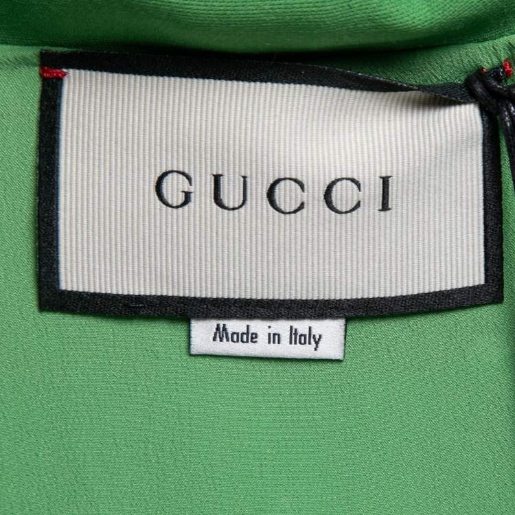 Pre Owned Gucci Green Crepe Front-Pocket Short-Sleeve Jumpsuit L
