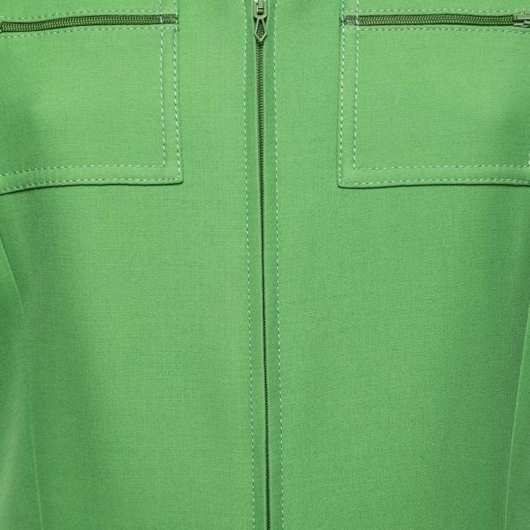 Pre Owned Gucci Green Crepe Front-Pocket Short-Sleeve Jumpsuit L