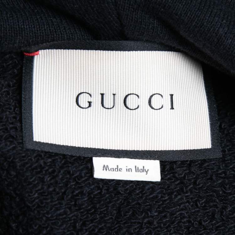 Pre Owned Gucci Black Cotton Blind For Love Embroidered Hoodie XS