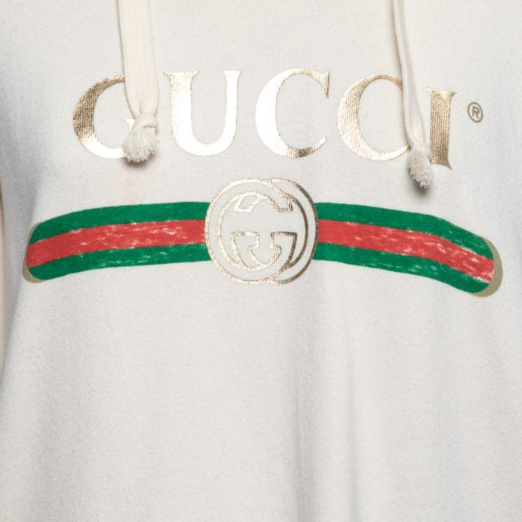 Pre Owned Gucci Cream Cotton Blind for Love Dogs Embroidered Hooded Sweatshirt M