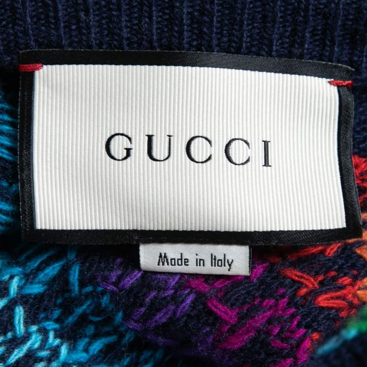 Pre Owned Gucci Navy Blue Multicolor Hollywood Patterned Wool Sweater M
