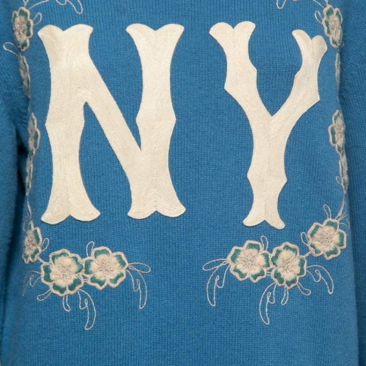 Pre Owned Gucci X NY Yankees Blue Wool Embroidered Sweater Dress S