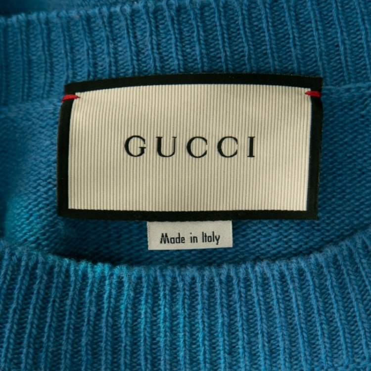 Pre Owned Gucci X NY Yankees Blue Wool Embroidered Sweater Dress S