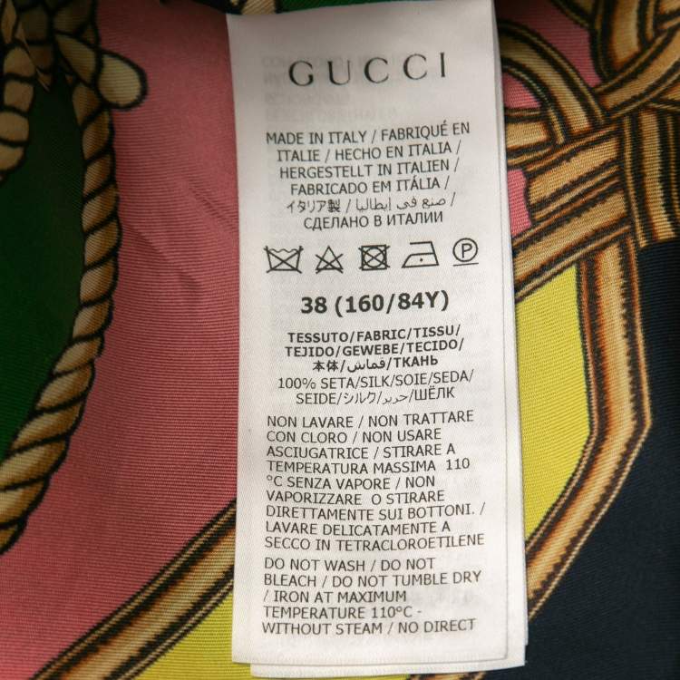 Pre Owned Gucci Navy Blue Printed Silk Short Sleeve Shirt S