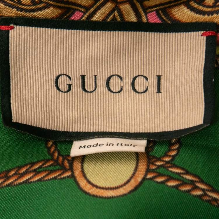 Pre Owned Gucci Navy Blue Printed Silk Short Sleeve Shirt S