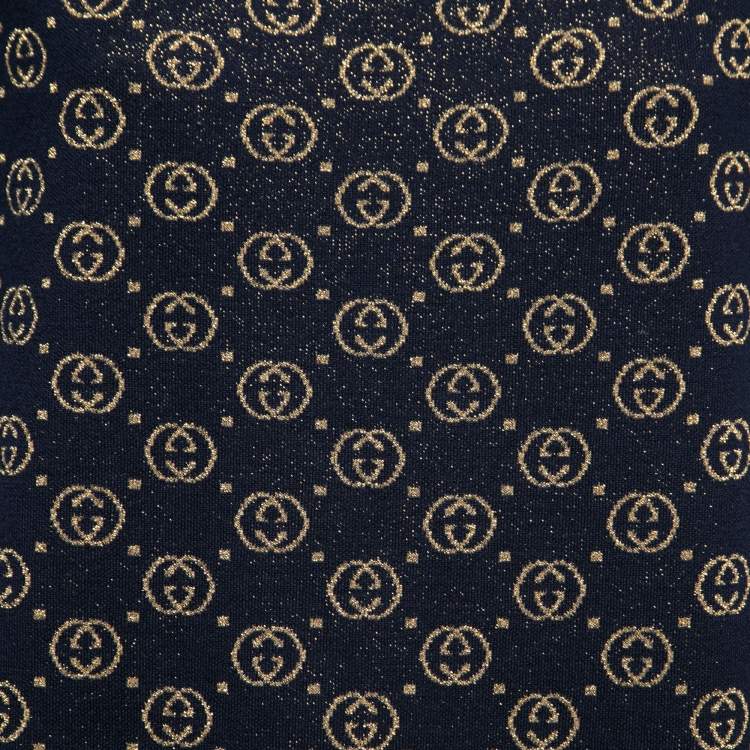 Pre Owned Gucci Dark Blue GG Monogram Lurex Knit Sleeveless Midi Dress XL