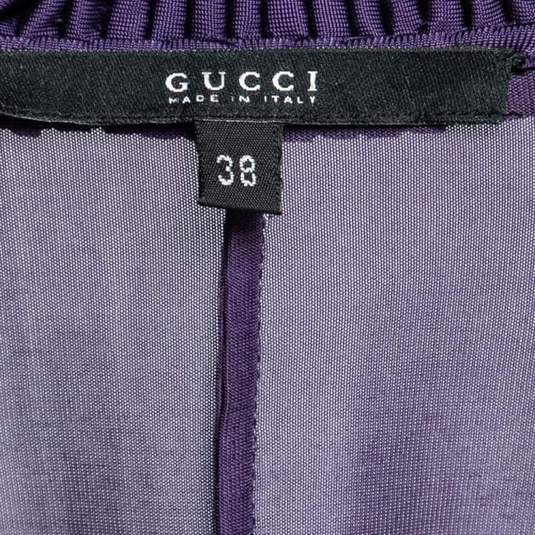 Pre Owned Gucci Purple Silk Knit Gathered Detail Long Sleeve Lightweight Jacket S