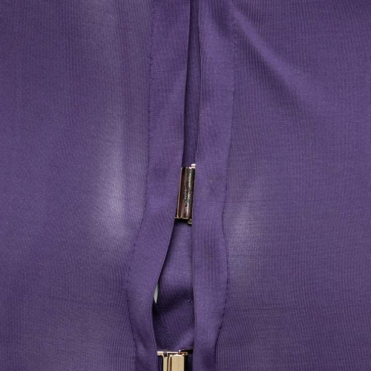 Pre Owned Gucci Purple Silk Knit Gathered Detail Long Sleeve Lightweight Jacket S