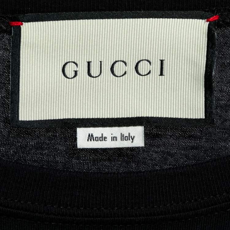 Pre Owned Gucci Black Cotton Logo Print Embellished T-Shirt S