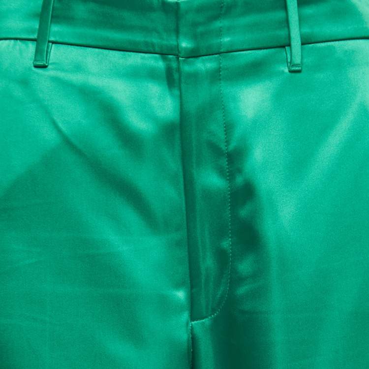 Pre Owned Gucci Green Satin Folded Hem Wide Leg Trousers M