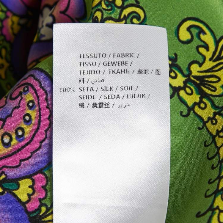Pre Owned Gucci Green Paisley Printed Silk Tie-Neck Blouse M