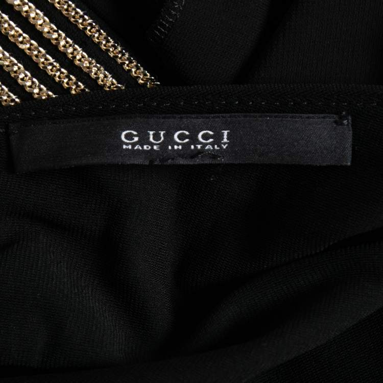Pre Owned Gucci Black Jersey Chain Trim Detail Drop Waist Midi Dress M