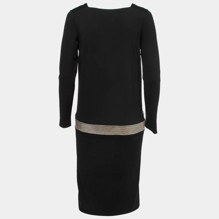 Pre Owned Gucci Black Jersey Chain Trim Detail Drop Waist Midi Dress M