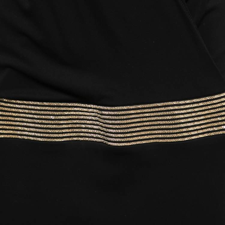Pre Owned Gucci Black Jersey Chain Trim Detail Drop Waist Midi Dress M