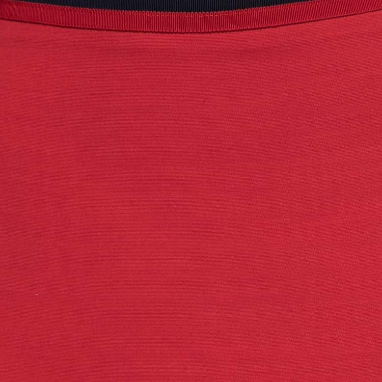 Pre Owned Gucci Red Crepe Stripe Trim Detail Knee-Length Skirt M