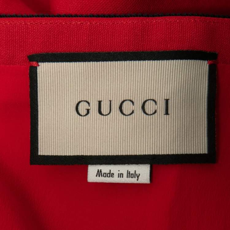 Pre Owned Gucci Red Crepe Stripe Trim Detail Knee-Length Skirt M