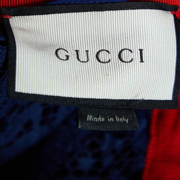 Pre Owned Gucci Navy Blue Lace Contrast Trim Button Front Sheer Jacket M